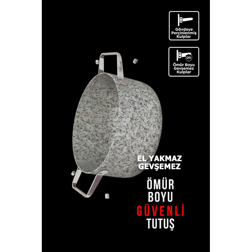 Stone-Age 6 Parça Çizilmez Yanmaz Yapışmaz İndüksiyonlu Midi Tencere Seti 16 cm,18 cm, 20 cm