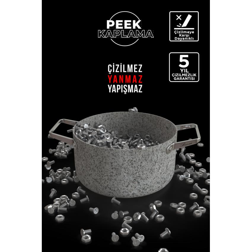 Stone-Age 3 Parça 24 cm Basık- 24 cm Tava Çizilmez Yanmaz Yapışmaz Kombin Tencere Tava Seti