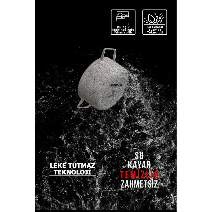 Stone-Age 3 Parça 26cm Basık-26cm Tava Çizilmez Yanmaz Yapışmaz Kombin Tencere Tava Seti