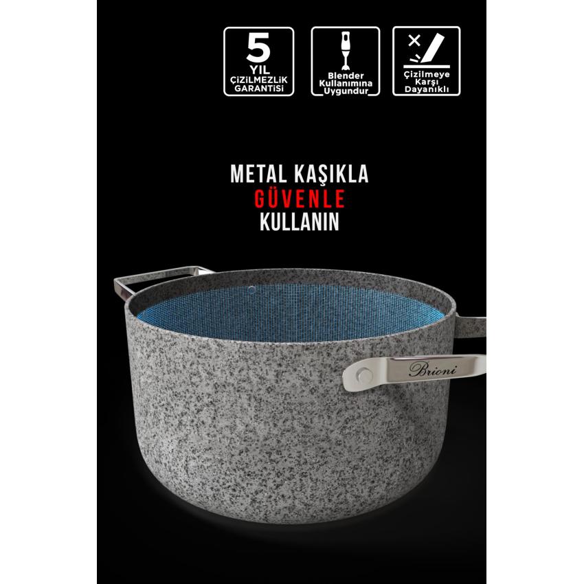 Stone-Age 6 Parça Çizilmez Yanmaz Yapışmaz İndüksiyonlu Midi Tencere Seti 16 cm,18 cm, 20 cm